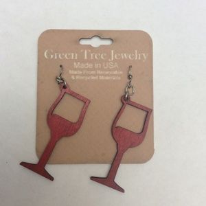 Green Tree Wooden Wine Glass Earrings